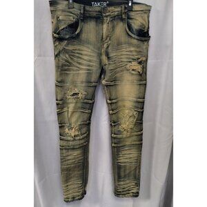 Taker Men's Blue/Tan Washed Pants/Jeans/Straight Leg 36x32 SKU 3059